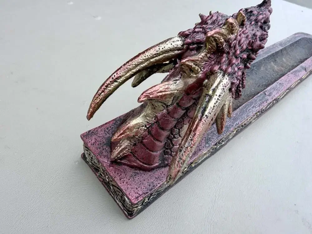 Red and Gold Dragon Head Resin Incense Burner Holder with Green Eyes